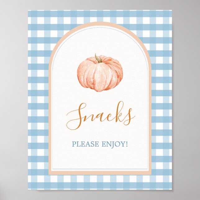 Affiche Panneau Petit Citrouille Boho Blue En vichy Snacks (Devant)
