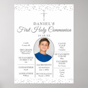 Affiche Panneau photo de première communion argentée avec