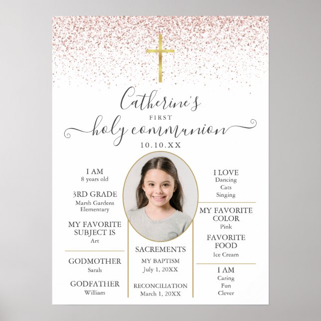 Affiche Panneau photo de première communion paillettes fai (Devant)