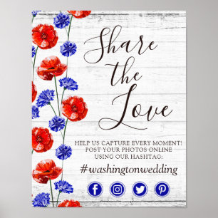 Affiche Panneau photo du Mariage Red Poppy & Cornflower