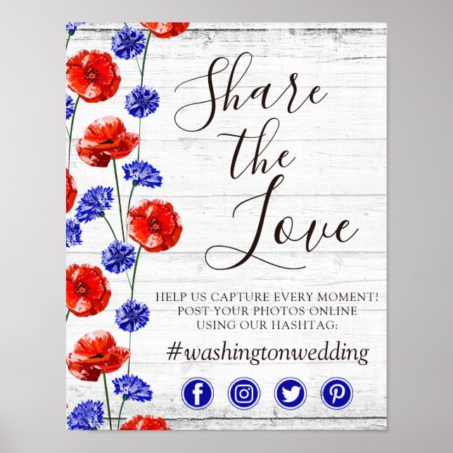 Affiche Panneau photo du Mariage Red Poppy & Cornflower (Devant)