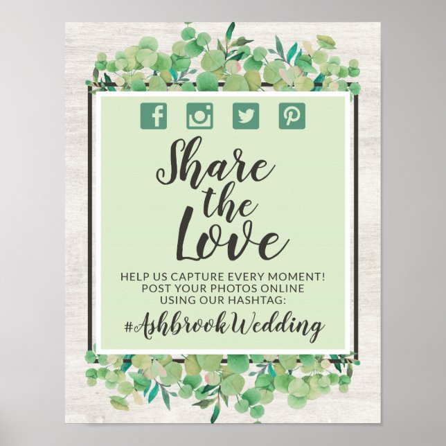 Affiche Panneau photo du Mariage Rustic Wood Eucalyptus (Devant)