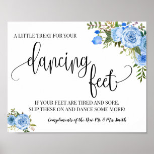 Affiche Panneau pieds dansants tongs mariage bleu floral