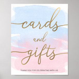 Affiche Panneau Pink Blue Watercolor Gold Cartes et cadeau