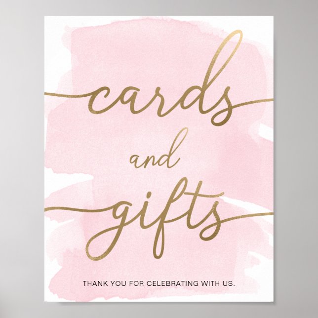 Affiche Panneau Pink Watercolor Gold Cartes et cadeaux (Devant)