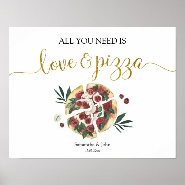 Affiche Panneau pour Baby Shower : L'amour et la pizza, c' (Devant)