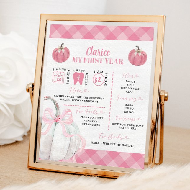 Affiche Panneau Premier Anniversaire Fille Citrouille Prép (Créateur téléchargé)