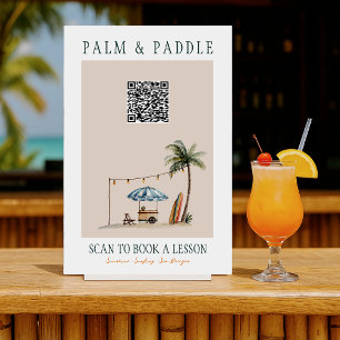 Affiche Panneau QR Leçon de surf à l'aquarelle