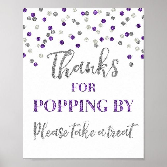 Affiche Panneau Remerciements Confettis Argent Violet pour (Devant)