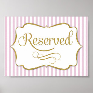 Affiche Panneau Réservé Rose Bande Dorée