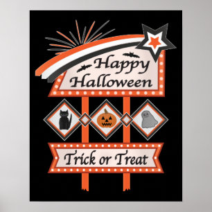 Affiche Panneau rétro vintage Halloween – Des bonbons ou u