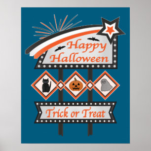 Affiche Panneau rétro vintage Halloween – Des bonbons ou u