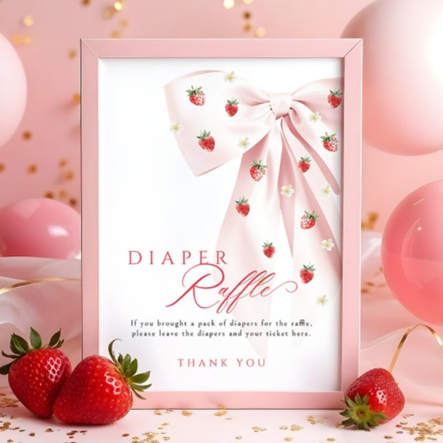 Affiche Panneau rond Baby shower de fraise rose Bow (Créateur téléchargé)