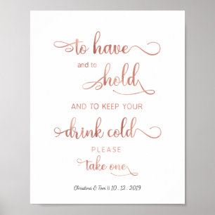 Affiche Panneau rose or Mariage "Gardez votre boisson froi