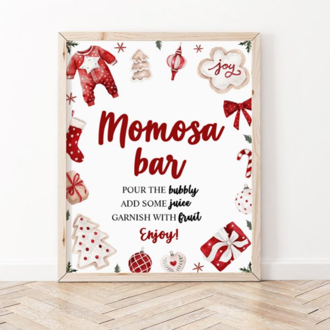 Affiche Panneau rouge Baby shower de Noël Momosa Bar (Créateur téléchargé)