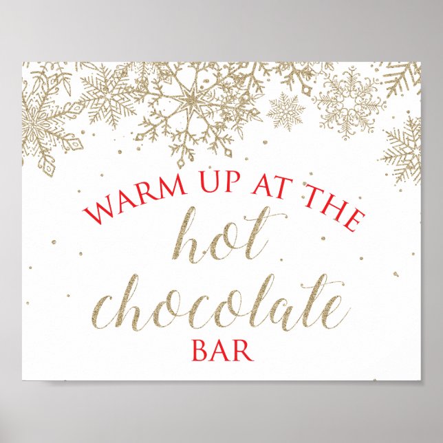 Affiche Panneau rouge Hot Chocolat Bar Gold Snowflake (Devant)