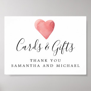 Affiche Panneau Rouge Watercolor Heart Wedt Cartes et cade