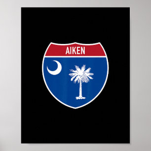 Affiche Panneau routier d'autoroute du drapeau d'Aiken Car