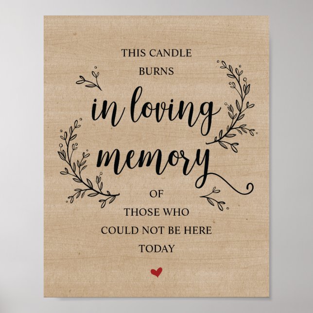 Affiche Panneau Rustic Vines Mariage Memorial (CANDLE) (Devant)