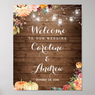 Affiche Panneau Rustique Automne Floral Mason Jar Lumières