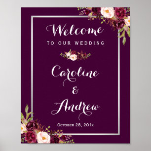 Affiche Panneau Rustique Mariage d'accueil Plum violet