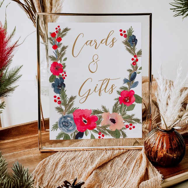 Affiche Panneau Rustique Mariage d'aquarelle Florale d'hiv (Rustic Winter Floral Watercolor Wedding sign)