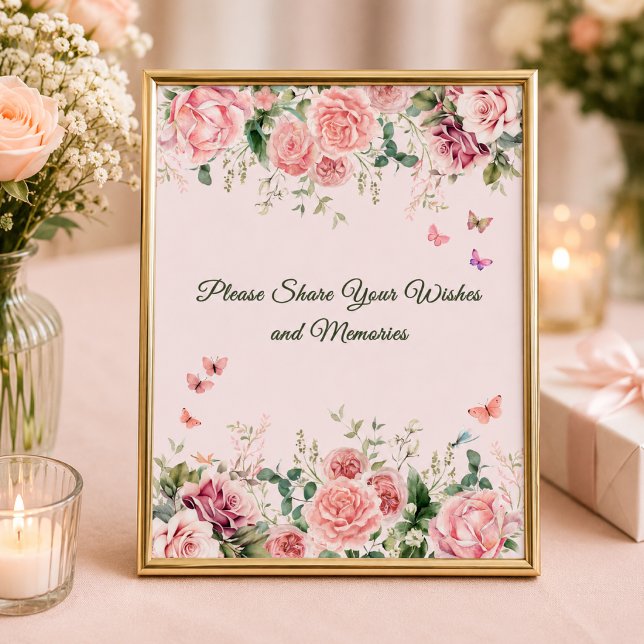 Affiche Panneau Souhaits et Souvenirs Rose Tendre (Blush Pink Wishes & Memories Guest Sign)