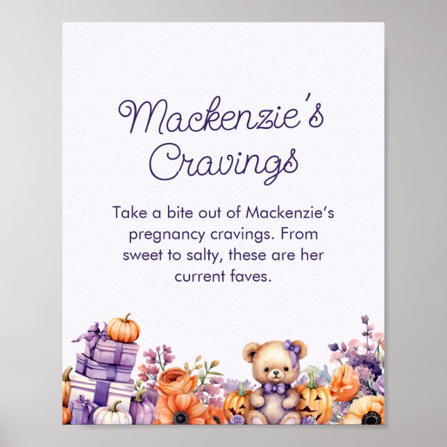 Affiche Panneau Station de Baby shower Citrouille violet (Devant)