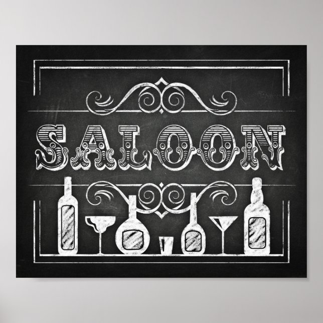 Affiche Panneau Style Chalk / Signe SALOON (Devant)