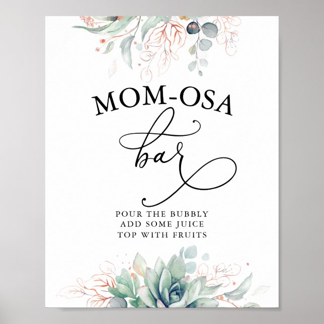 Affiche Panneau Succulent Rose Gold Green Mom-osa Bar (Devant)