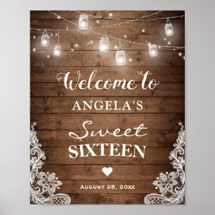 Affiche Panneau sweet sixteen Bois rustique Éclairage dent
