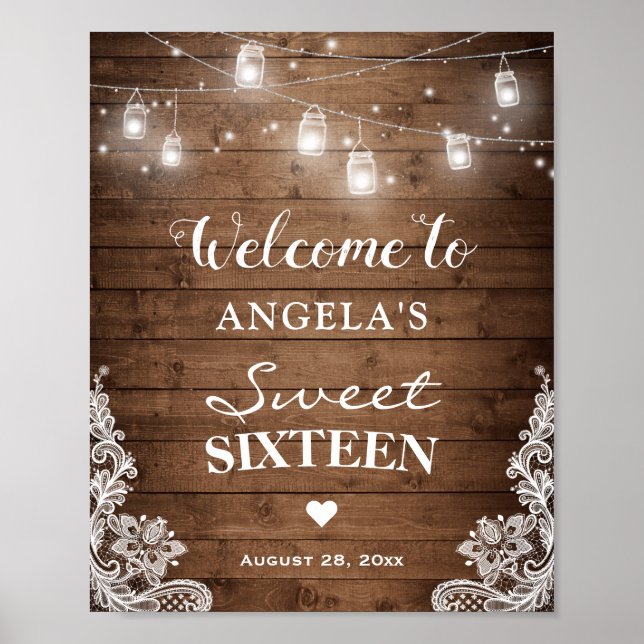 Affiche Panneau sweet sixteen Bois rustique Éclairage dent (Devant)