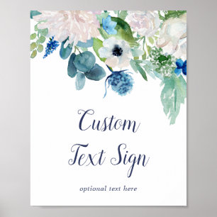 Affiche Panneau Texte personnalisé Baby shower Fleurs blan