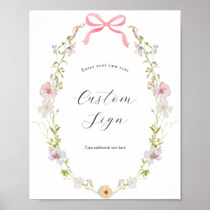Affiche Panneau Texte personnalisé Fleur sauvage rose Bow