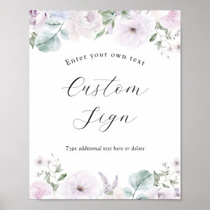 Affiche Panneau texte personnalisé Violet Lavender Floral