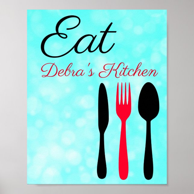 Affiche Panneau Turquoise personnalisé Black Red Eat pour  (Devant)