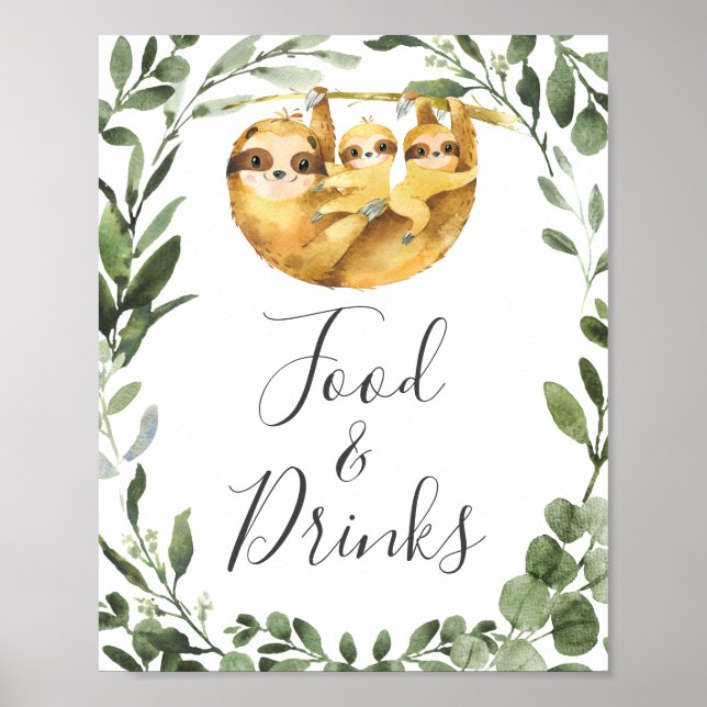 Affiche Panneau Twins Sloth Baby shower nourriture et bois (Devant)