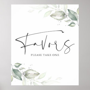 Affiche Panneau Vert Aquarelle Argent Feuille Faveurs