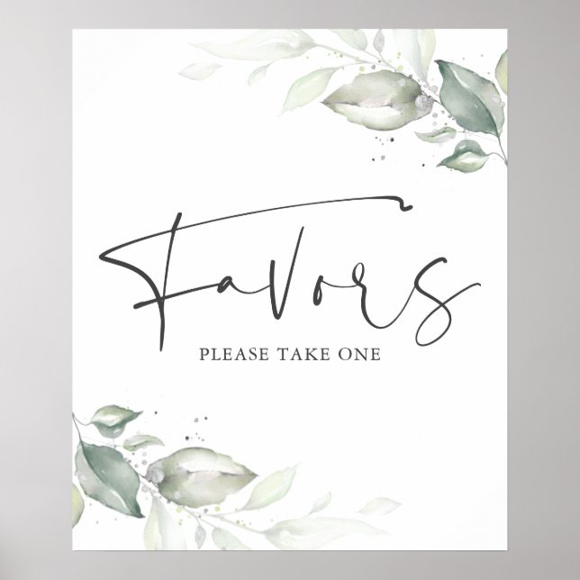 Affiche Panneau Vert Aquarelle Argent Feuille Faveurs (Devant)