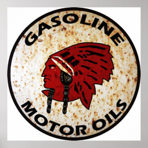 Affiche Panneau vintage Red Indian Gasoline rouillé vers l
