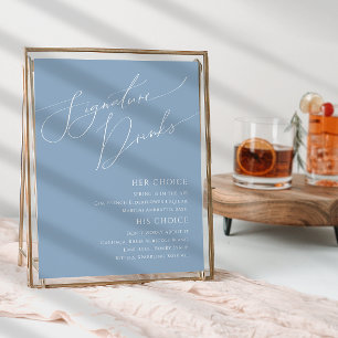 Affiche Panneau Whimsical Script Dusty Blue Signature Bois