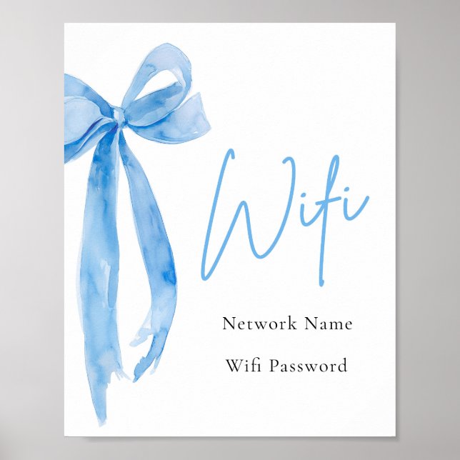 Affiche Panneau Wi-Fi Aquarelle moderne Dusty Blue élégant (Devant)