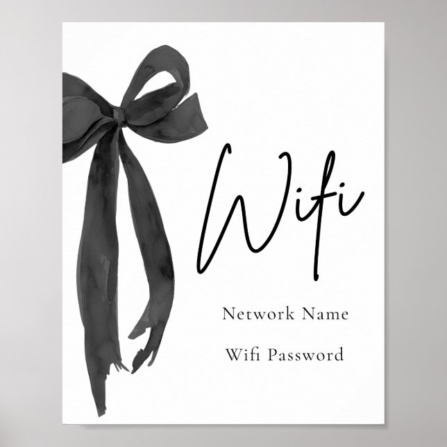 Affiche Panneau Wi-Fi Aquarelle moderne Elegant Noir Bow (Devant)