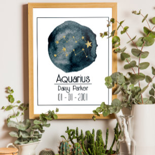 Affiche Panneau Zodiac Aquarius : Nom et Anniversaire pers