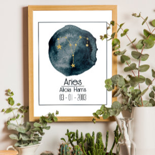 Affiche Panneau Zodiac Aries : Nom personnalisé et anniver