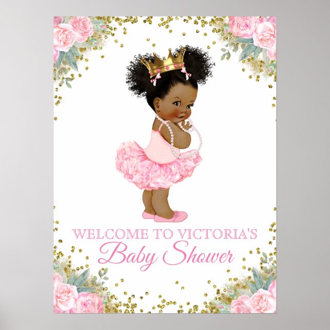 Affiche Panneaux de Baby shower de fille afro-américaine (Devant)