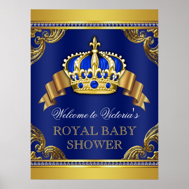 Affiche Panneaux de Baby Shower Prince Bleu Or (Devant)