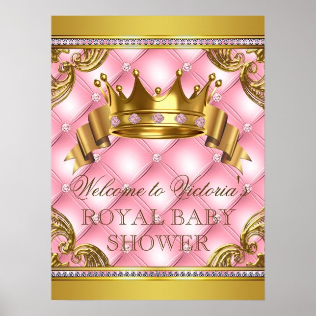 Affiche Panneaux de Fête de Naissance Princesse en Or Rose (Devant)