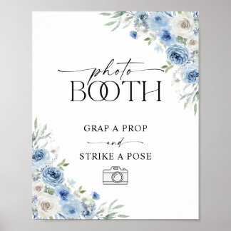 Affiche Panneaux de photomaton floraux ivoire bleu poussié
