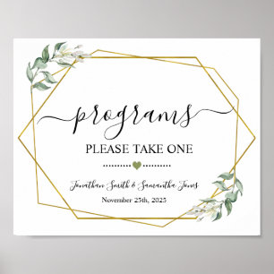 Affiche Panneaux de programme de cérémonie de mariage verd